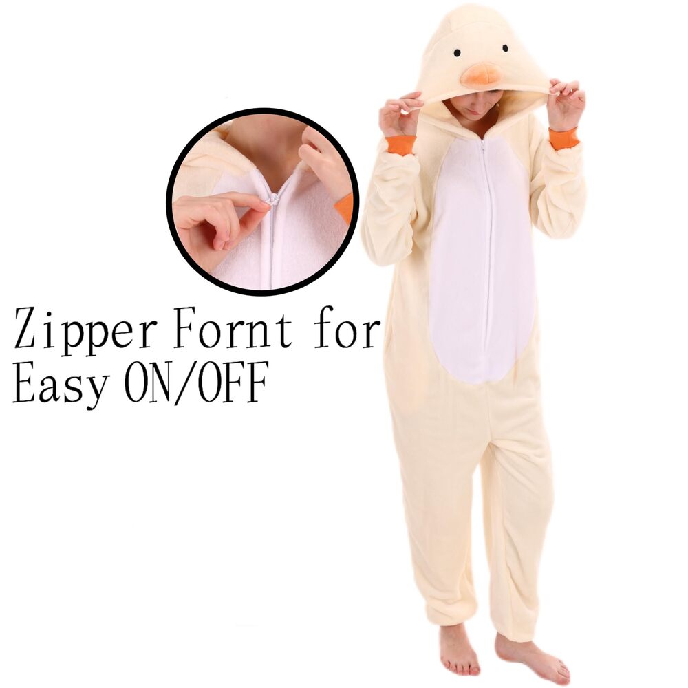 3770 Snug Fit Unisex Adult Onesie Pajamas, Flannel Duck Cosplay Animal One - Picture 4 of 8
